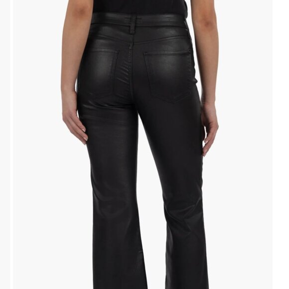 Kut from the Kloth Kelsey Coated High Waist Raw Hem Kick Flare Jeans Black 14 - Picture 2 of 3